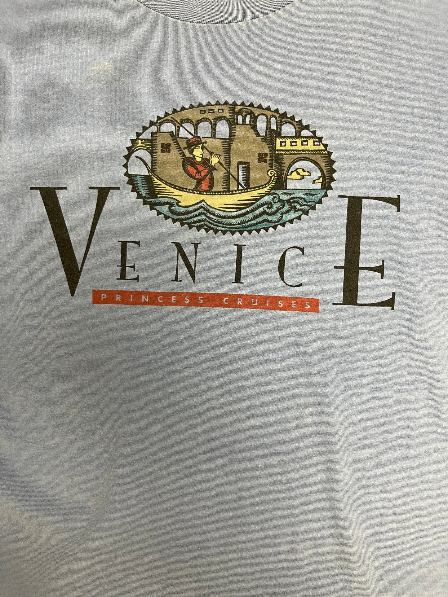 Venice Princess Cruises Graphic Tee | Size Medium | Vintage 1990s Single Stitch Promotional Blue T-Shirt |