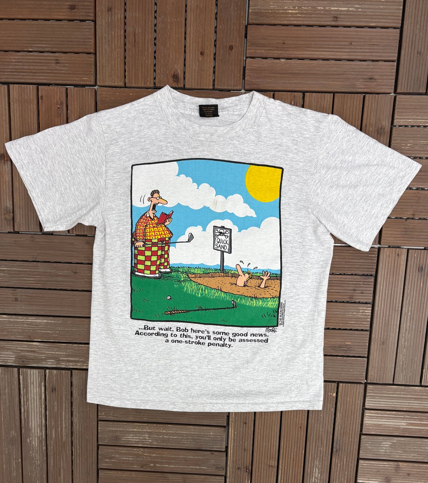 In The Bleachers Golf Graphic Tee | Size Large | Vintage 1990s Promotional Funny Grey T-Shirt |