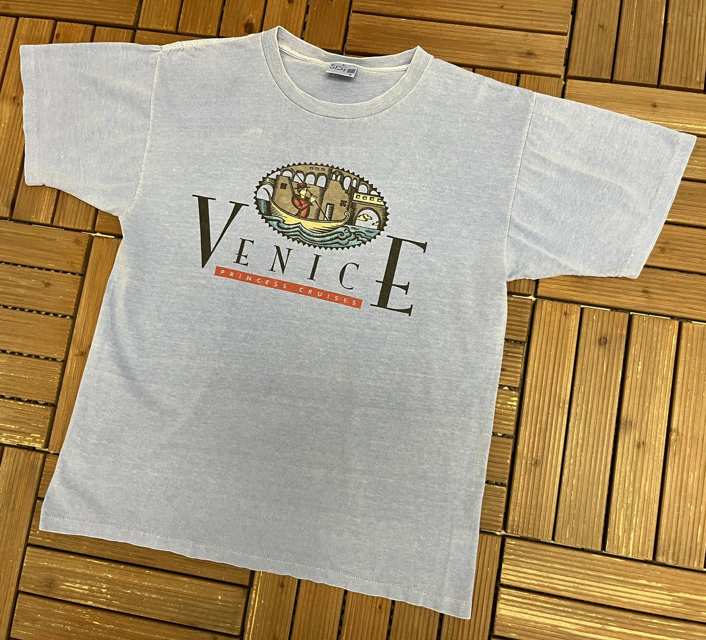 Venice Princess Cruises Graphic Tee | Size Medium | Vintage 1990s Single Stitch Promotional Blue T-Shirt |