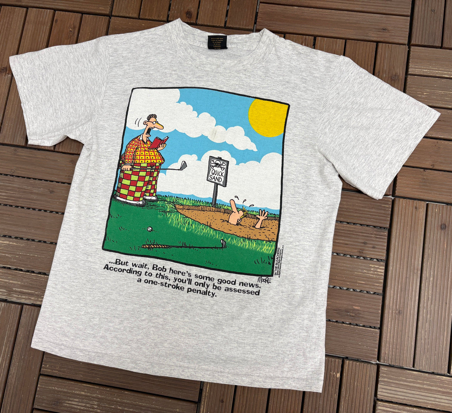 In The Bleachers Golf Graphic Tee | Size Large | Vintage 1990s Promotional Funny Grey T-Shirt |