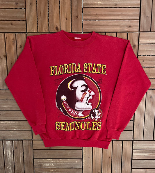 Florida State Seminoles Graphic Crewneck | Size Medium | Vintage 1990s College Sports Red Sweater |