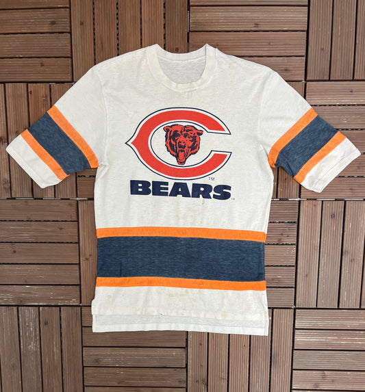 Chicago Bears Graphic Tee | Size Large | Vintage 1980s NFL Football White T-Shirt |