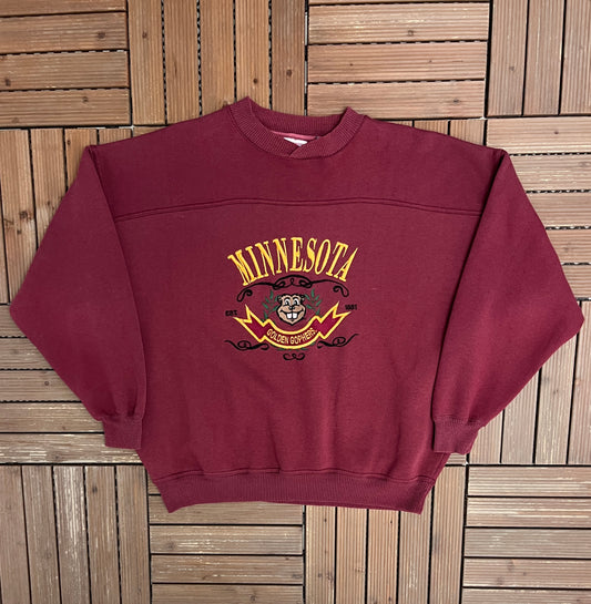 Minnesota Golden Gophers Graphic Crewneck | Size X-Large | Vintage 1990s College Sports Red Sweater |