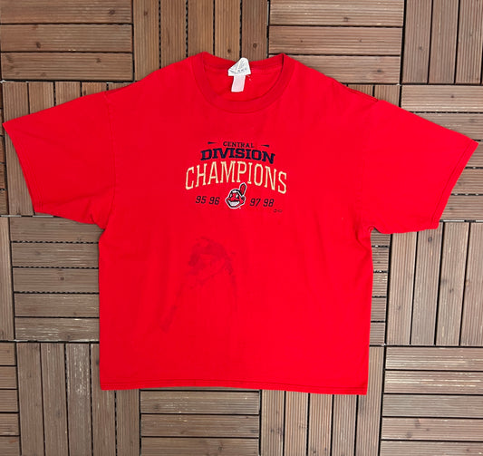 Cleveland Indians Central Division Champions Graphic Tee | Size XX-Large | Vintage 1990s MLB Baseball Red T-Shirt |