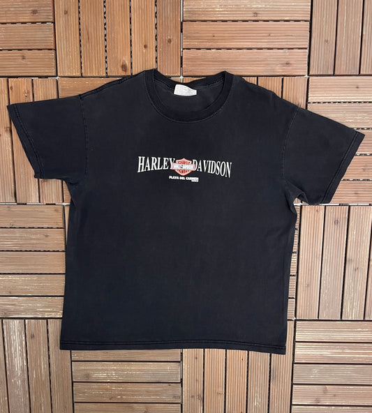 Harley Davidson Playa Del Carmen Graphic Tee | Size X-Large | Vintage 1990s Biker Motorcycle Black T-Shirt |