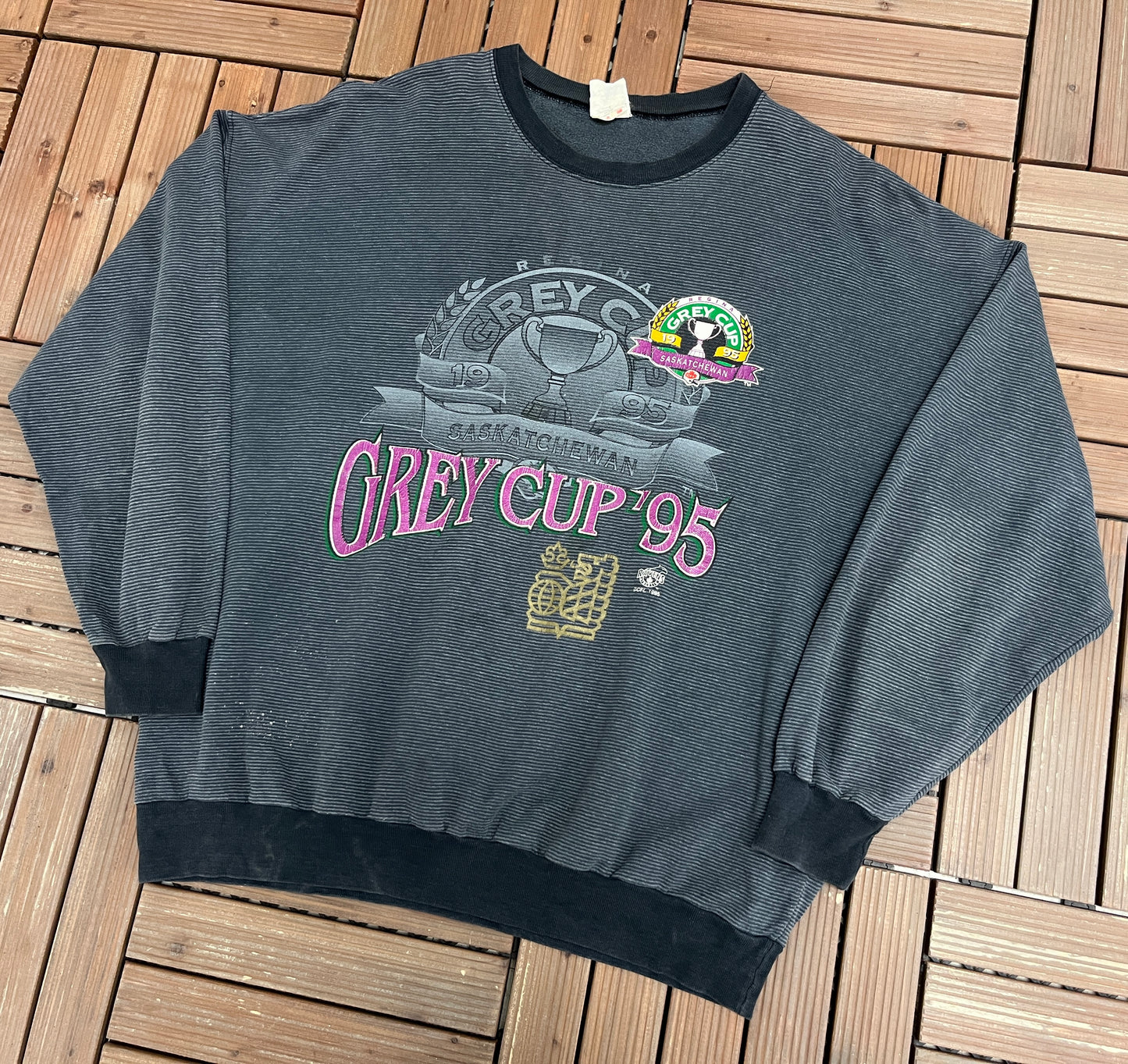 Grey Cup Championship 1995 Graphic Crewneck | Size X-Large | Vintage 1990s CFL Football Grey Sweater |