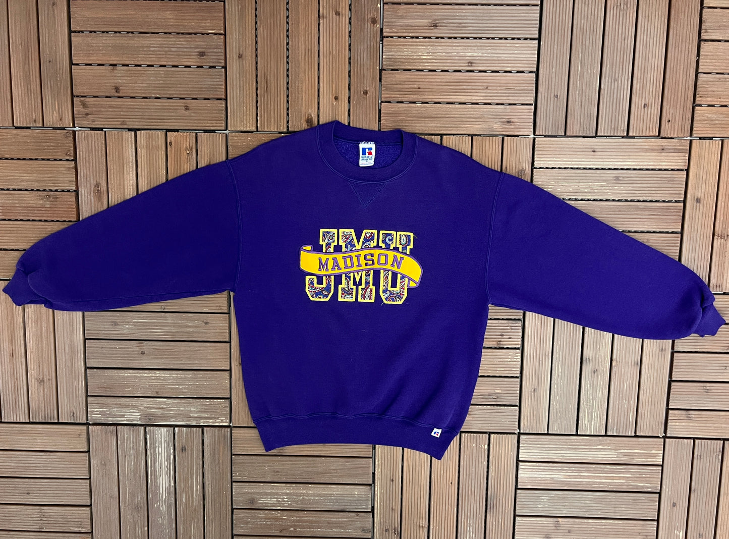 James Madison Dukes Graphic Crewneck | Size Medium | Vintage 1990s College Purple Sweater |