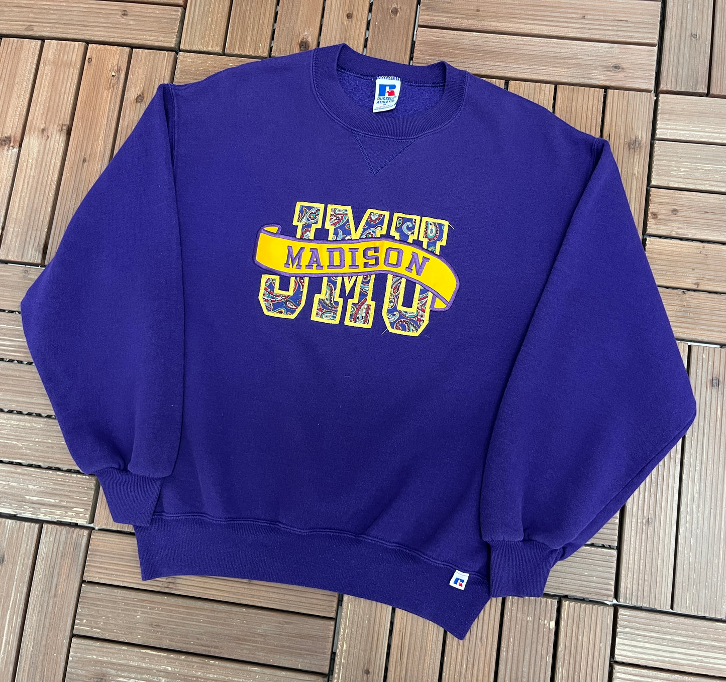 James Madison Dukes Graphic Crewneck | Size Medium | Vintage 1990s College Purple Sweater |