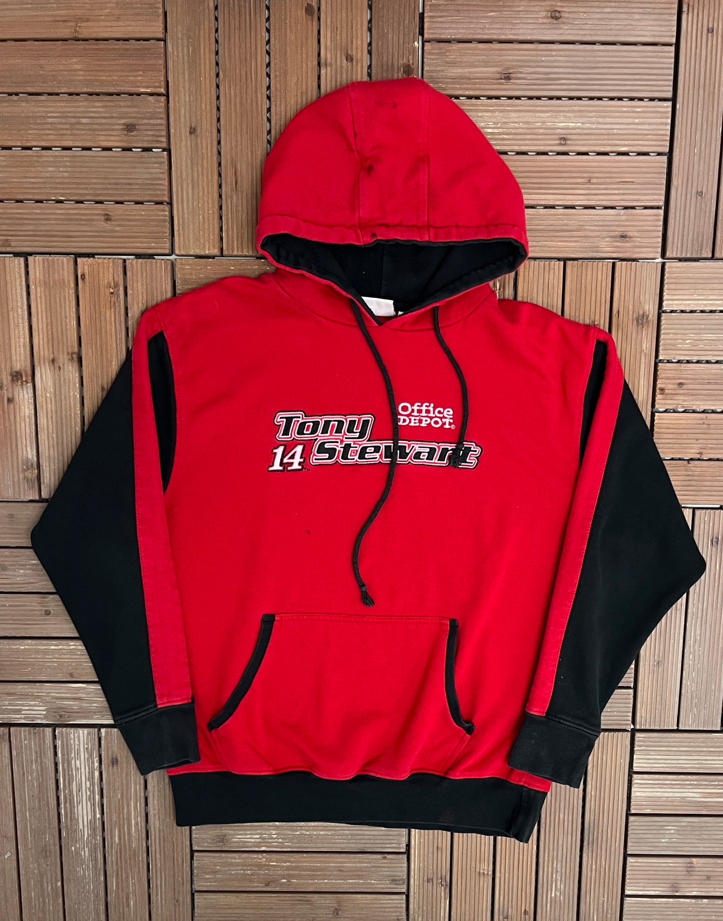 Tony Stewart Office Depot NASCAR Graphic Hoodie | Size Large | Vintage 2000s NASCAR Racing Red Sweater |