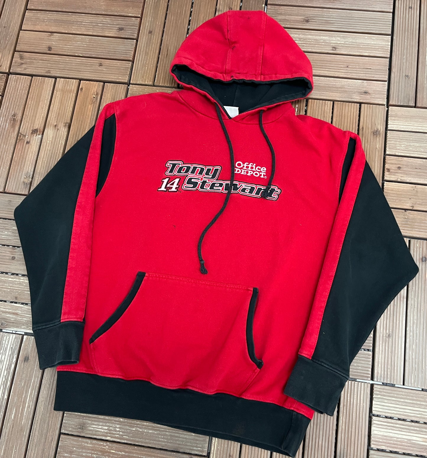 Tony Stewart Office Depot NASCAR Graphic Hoodie | Size Large | Vintage 2000s NASCAR Racing Red Sweater |