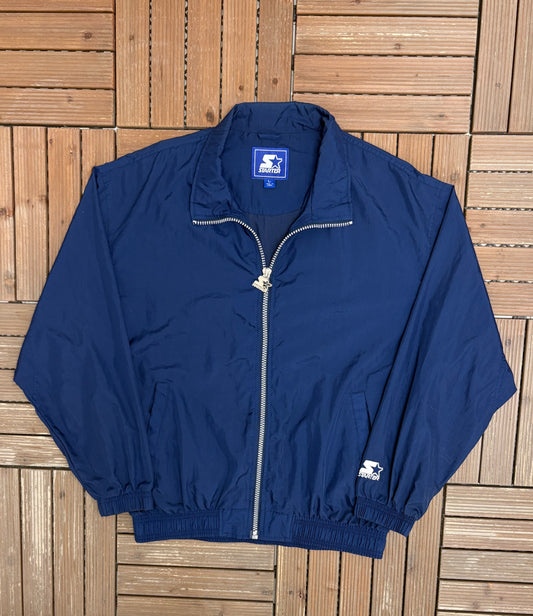 Starter Blank Blue Windbreaker | Size Large | Vintage 1990s Branded Blue Jacket |