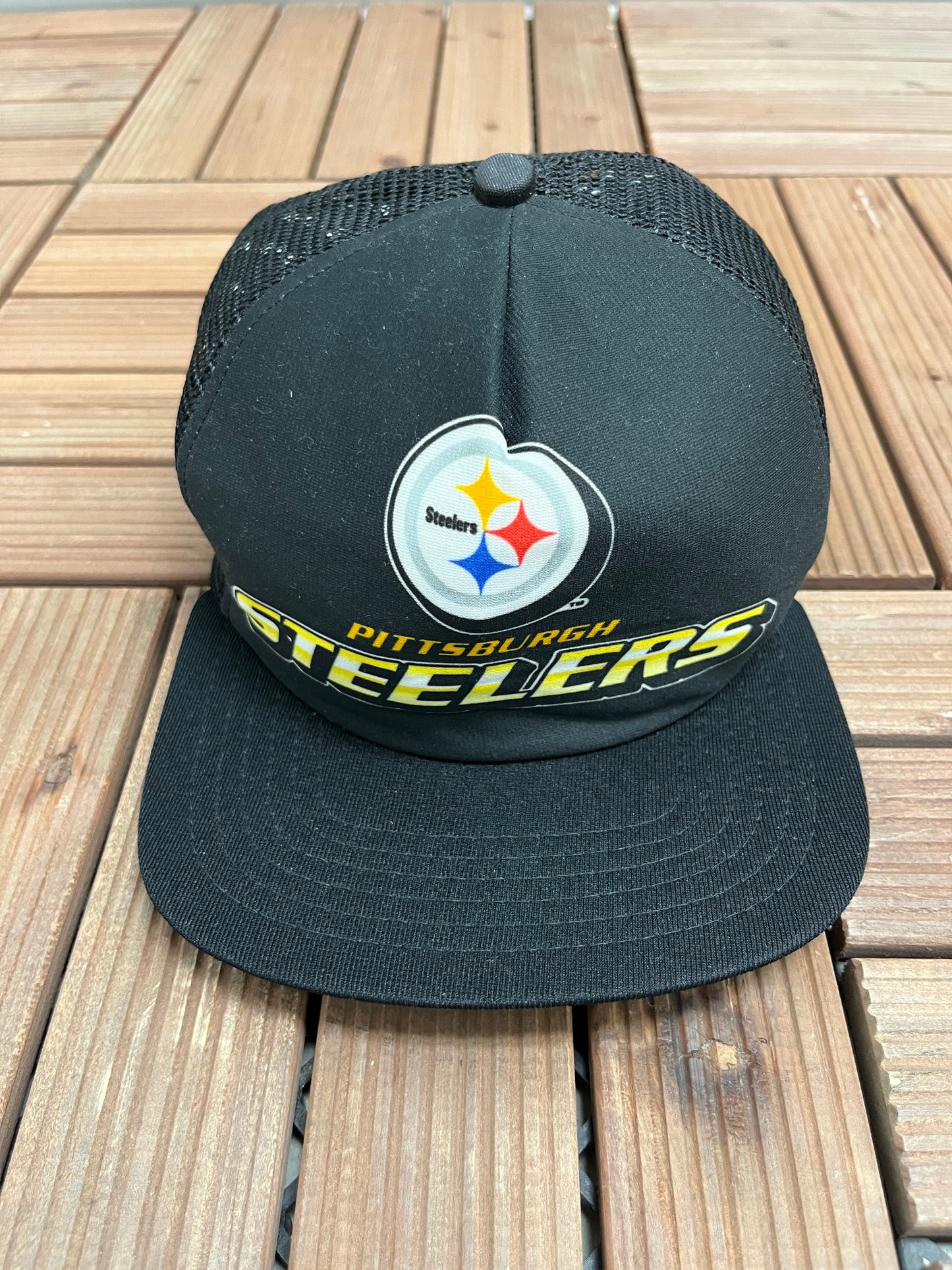 Pittsburgh Steelers Graphic Hat | Snap Back | Vintage 1990s NFL Football Black Cap |