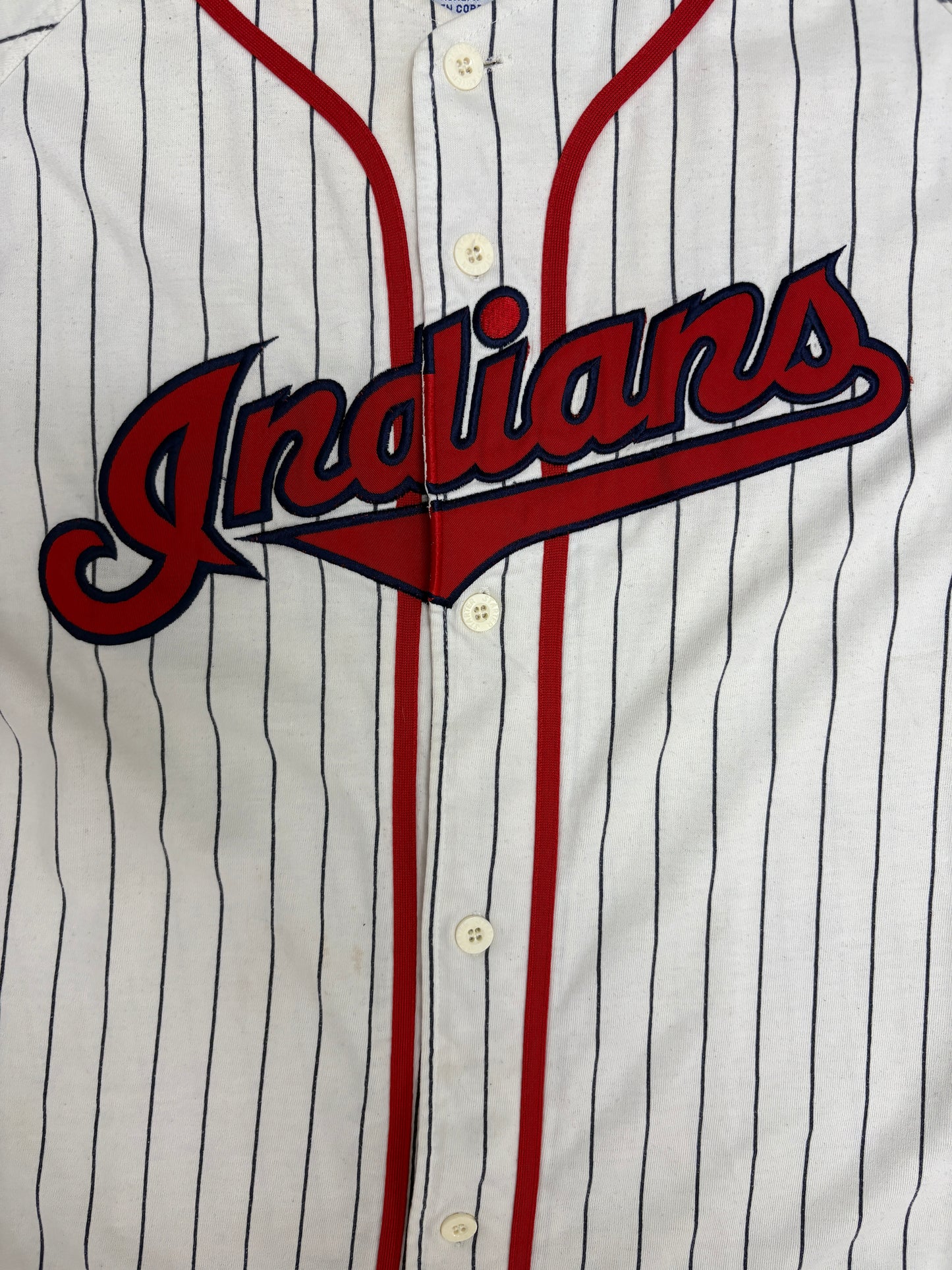 Cleveland Indians Pinstripe Baseball Jersey | Size Medium | Vintage 1990s Starter White Baseball Jersey |