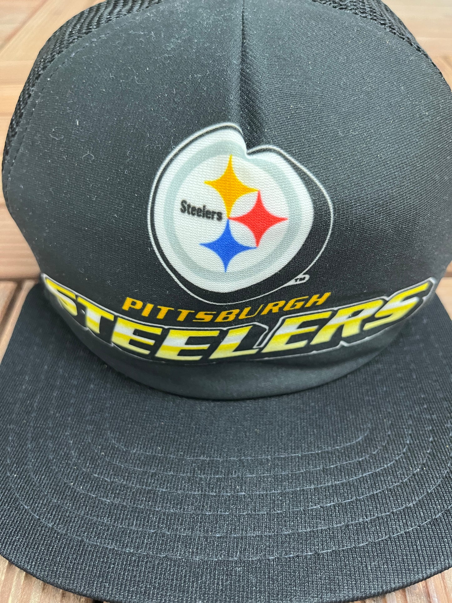 Pittsburgh Steelers Graphic Hat | Snap Back | Vintage 1990s NFL Football Black Cap |