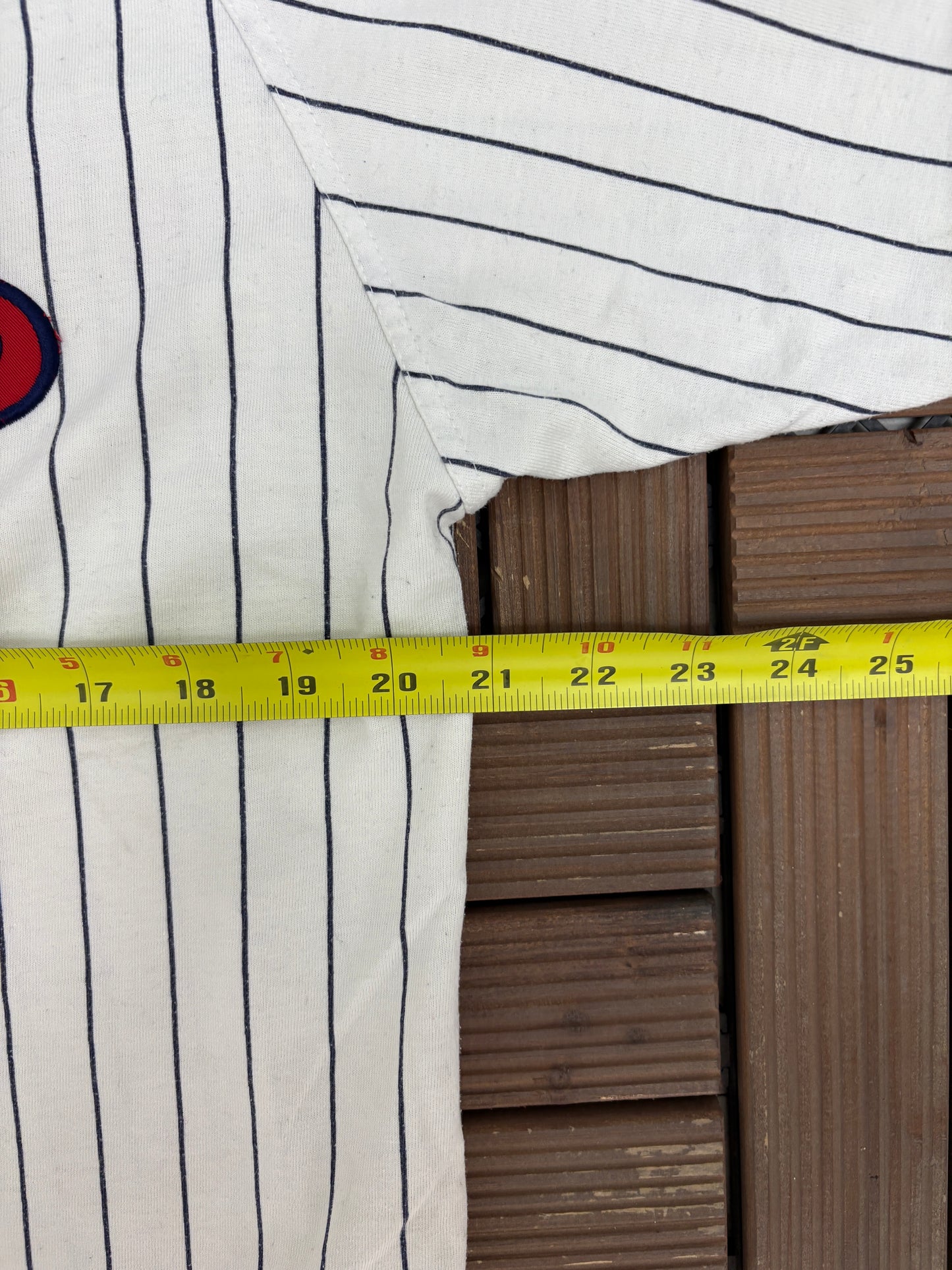 Cleveland Indians Pinstripe Baseball Jersey | Size Medium | Vintage 1990s Starter White Baseball Jersey |