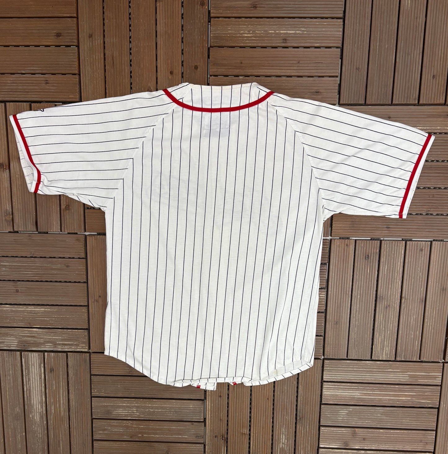 Cleveland Indians Pinstripe Baseball Jersey | Size Medium | Vintage 1990s Starter White Baseball Jersey |