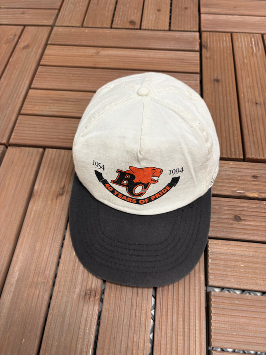 BC Lions 40 Years of Pride Graphic Hat | Snap Back | Vintage 1990s CFL Football White Cap |