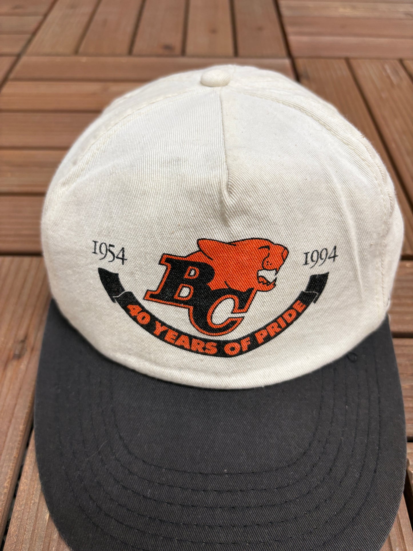 BC Lions 40 Years of Pride Graphic Hat | Snap Back | Vintage 1990s CFL Football White Cap |