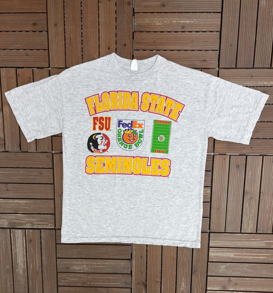 Florida State Seminoles Orange Bowl Graphic Tee | Size Large | Vintage 1990s College Grey T-Shirt |