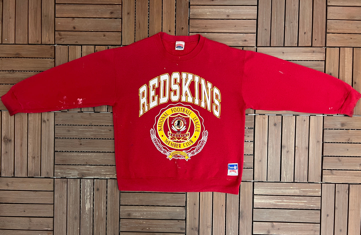 Washington Redskins Graphic Crewneck | Size Large | Vintage 1990s NFL Football Red Sweater |