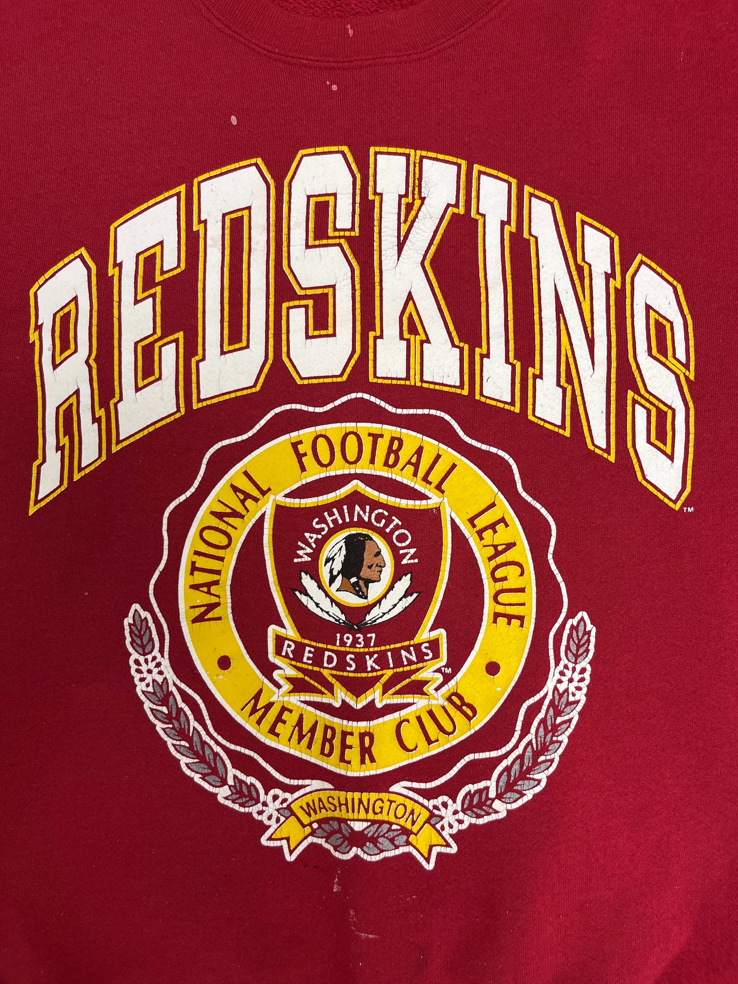 Washington Redskins Graphic Crewneck | Size Large | Vintage 1990s NFL Football Red Sweater |