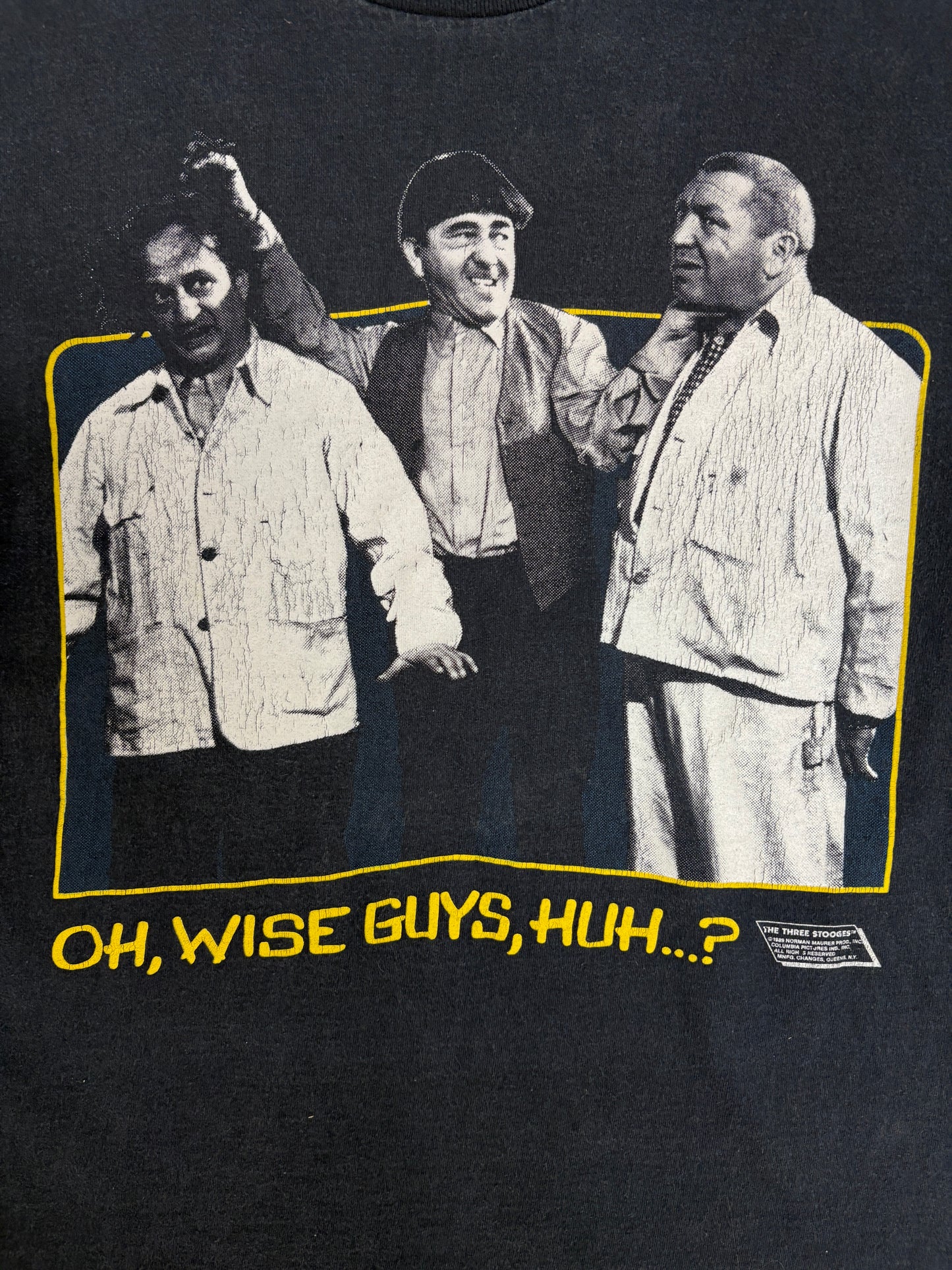 The Three Stooges Oh, Wise Guys, Huh? Graphic Tee | Size Medium | Vintage 1980s Comedy Group Black T-Shirt |