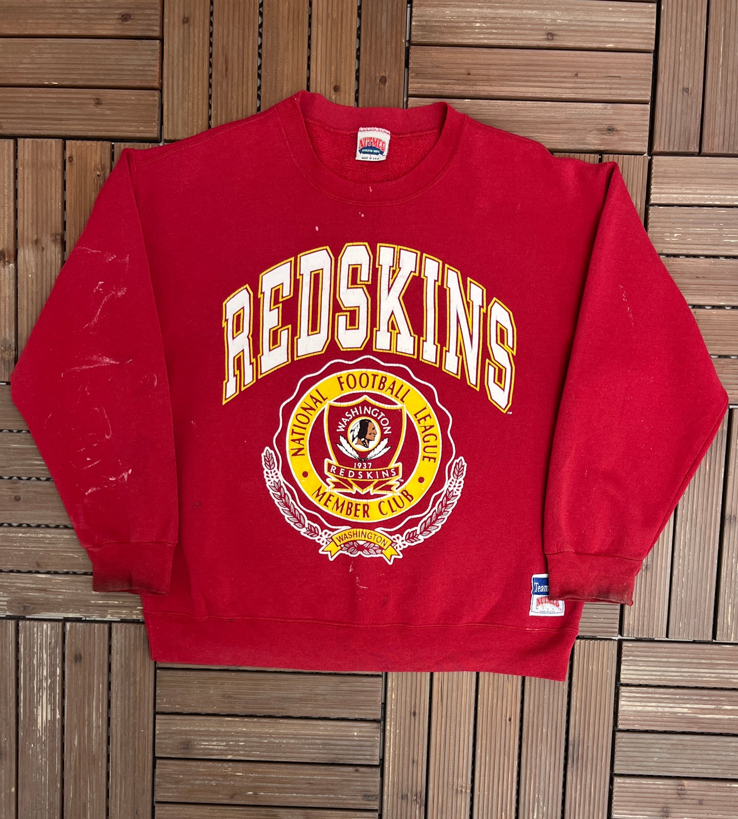 Washington Redskins Graphic Crewneck | Size Large | Vintage 1990s NFL Football Red Sweater |