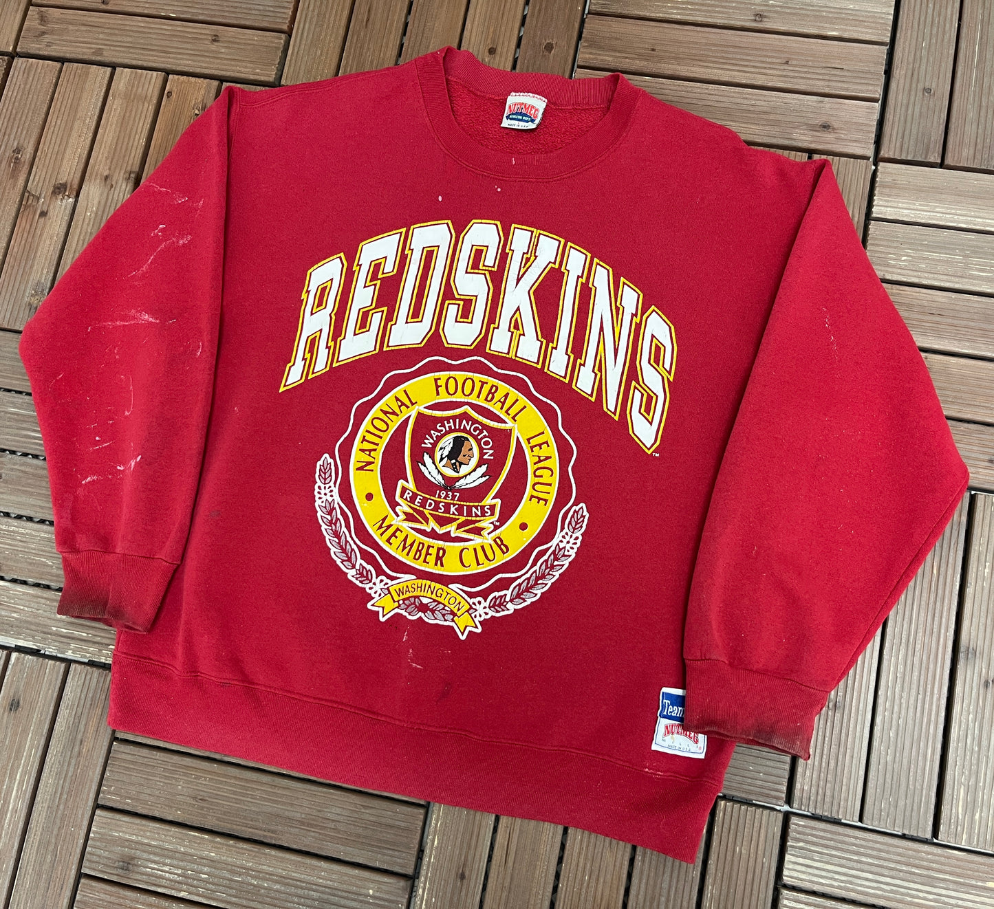 Washington Redskins Graphic Crewneck | Size Large | Vintage 1990s NFL Football Red Sweater |