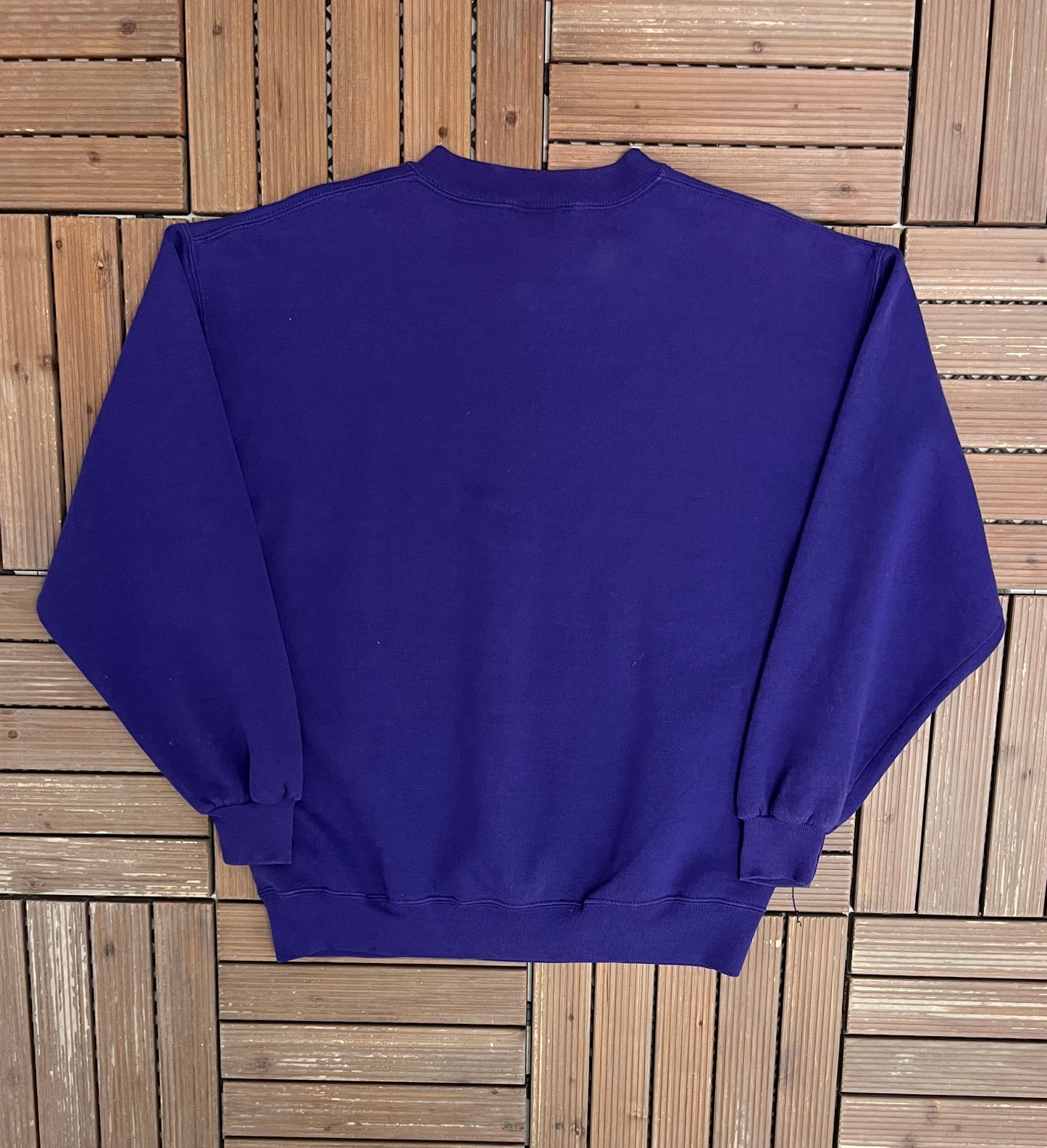 Minnesota Vikings Embroidered Graphic Crewneck | Size Large | Vintage 1990s NFL Football Purple Sweater |