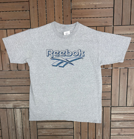 Reebok Logo Graphic Tee | Size X-Large | Vintage 2000s Reebok Branded Grey T-Shirt |