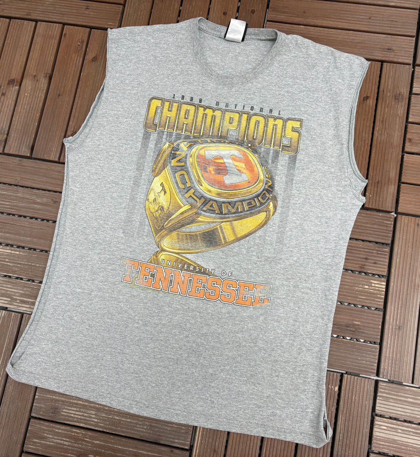 Tennessee Volunteers 1998 National Champions Graphic Tee | Size X-Large | Vintage 1990s College Football Grey Tank Top |