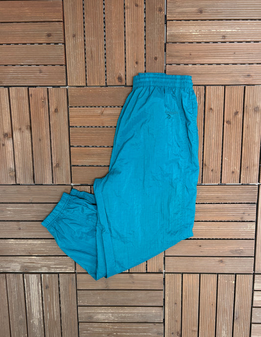 Reebok Embroidered Graphic Track Pants | Size Large | Vintage 1990s Reebok Branded Teal Pants |