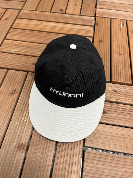 Hyundai Embroidered Graphic Hat | Metal Clasp | Vintage 1990s Car Promotional Black Cap |