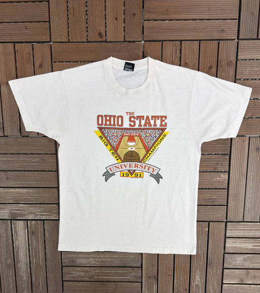 Ohio State Buckeyes Basketball 1991 Big Ten Champs Graphic Tee | Size Large | Vintage 1990s College White T-Shirt |