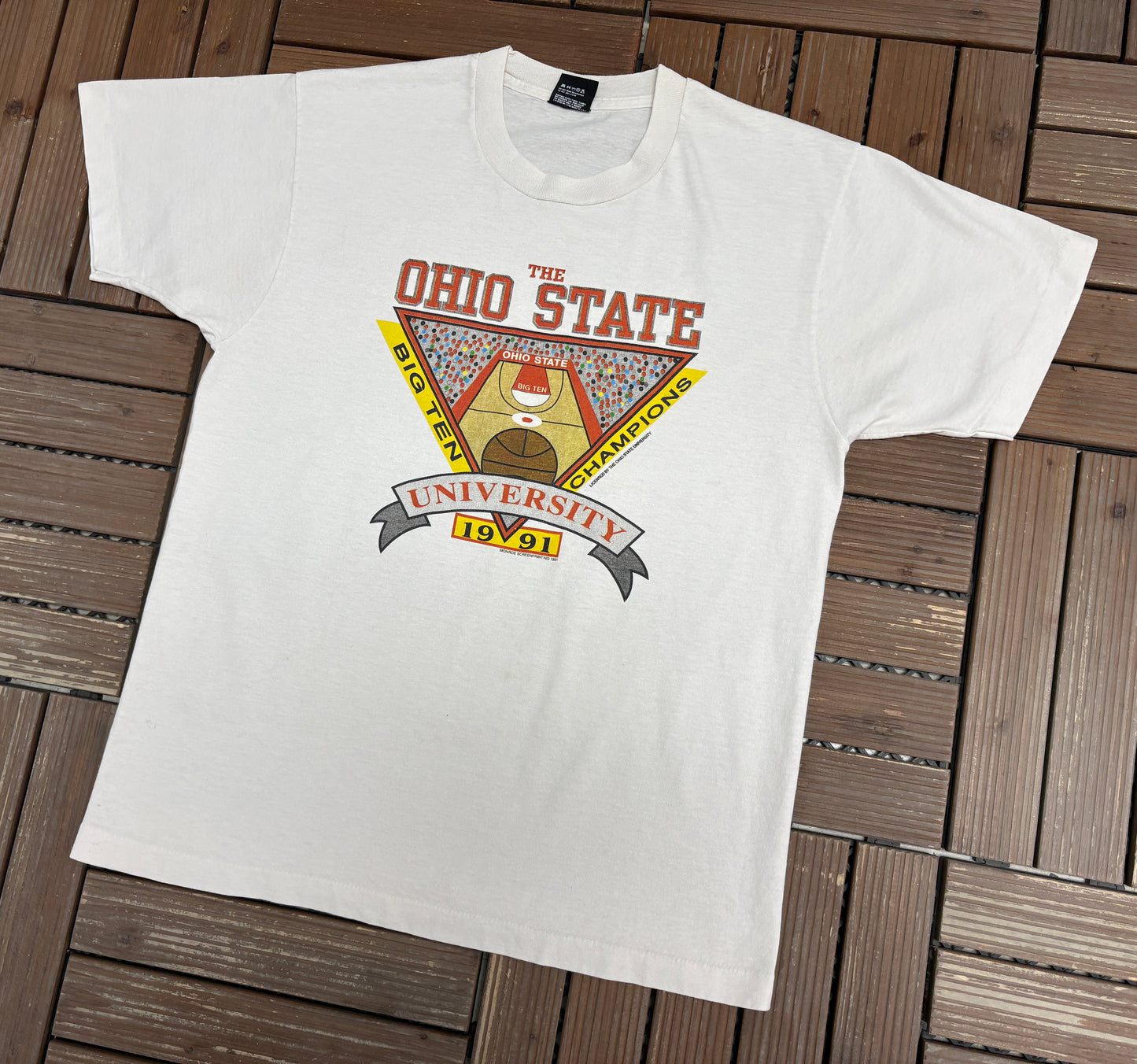 Ohio State Buckeyes Basketball 1991 Big Ten Champs Graphic Tee | Size Large | Vintage 1990s College White T-Shirt |