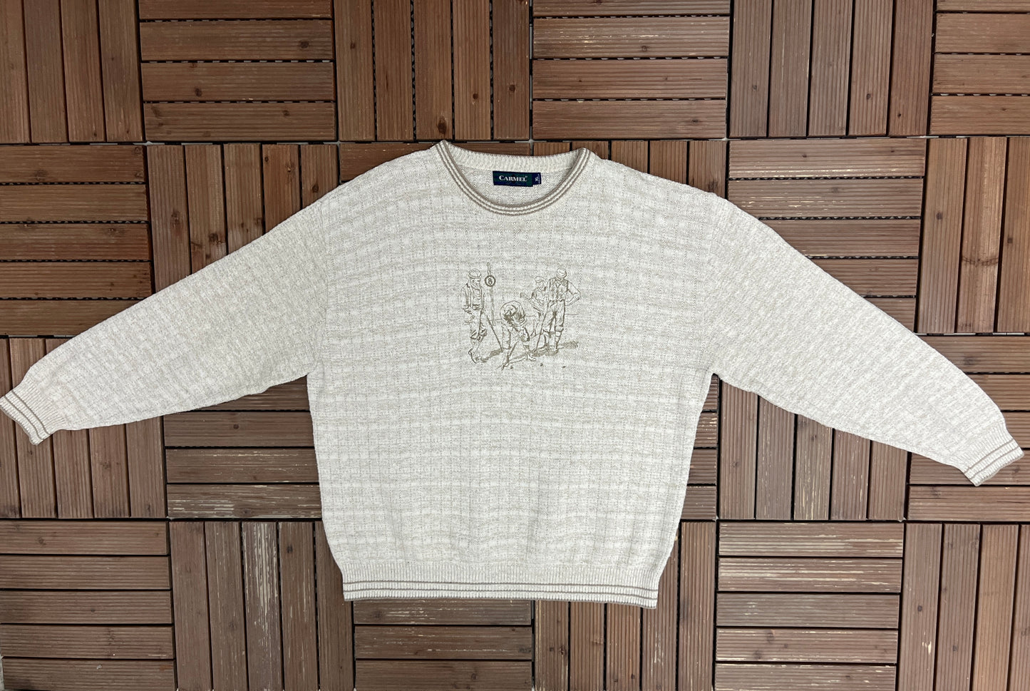 Golf Embroidered Graphic Knit Sweater | Size X-Large | Vintage 1990s White Knit Sweatshirt |