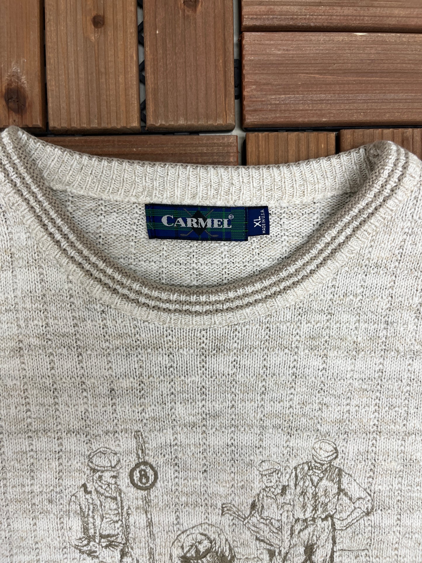 Golf Embroidered Graphic Knit Sweater | Size X-Large | Vintage 1990s White Knit Sweatshirt |