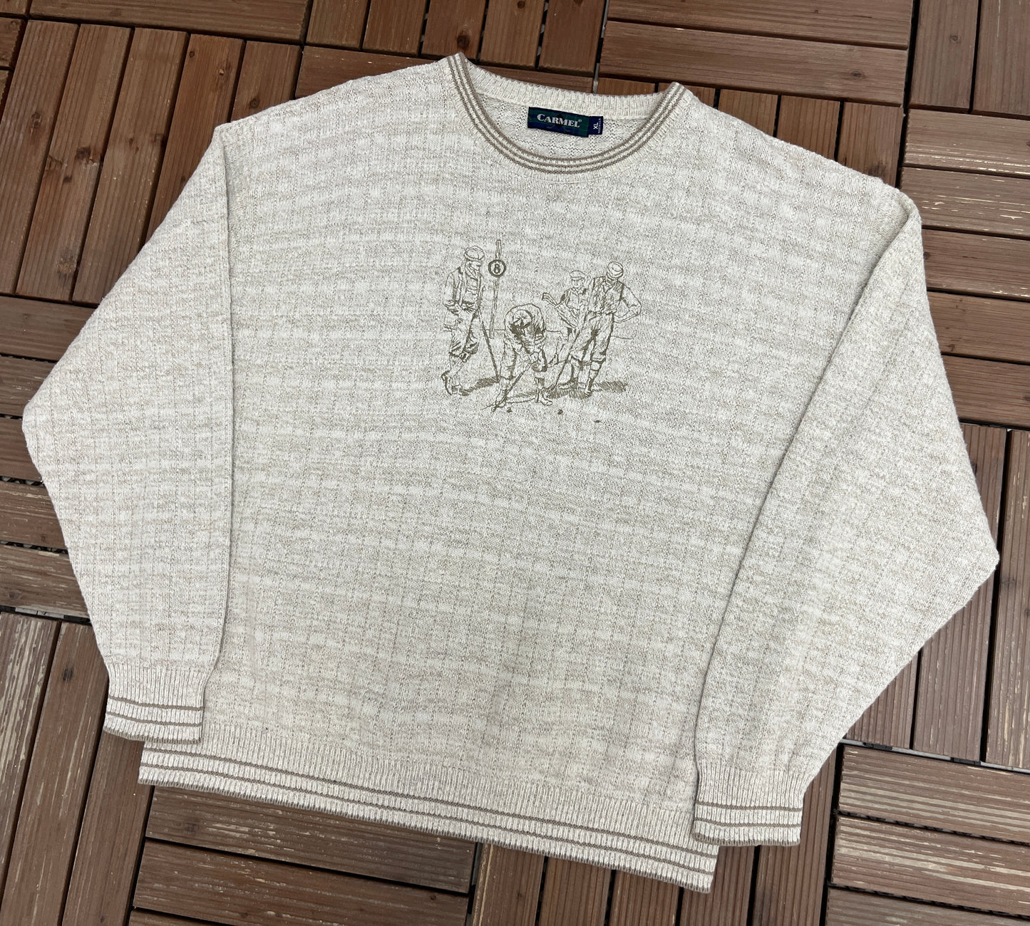 Golf Embroidered Graphic Knit Sweater | Size X-Large | Vintage 1990s White Knit Sweatshirt |