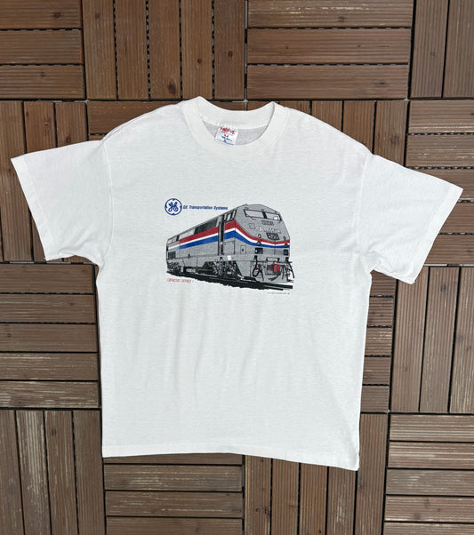 Amtrak General Electric Transportation Systems Graphic Tee | Size X-Large | Vintage 1990s Promotional White T-Shirt |