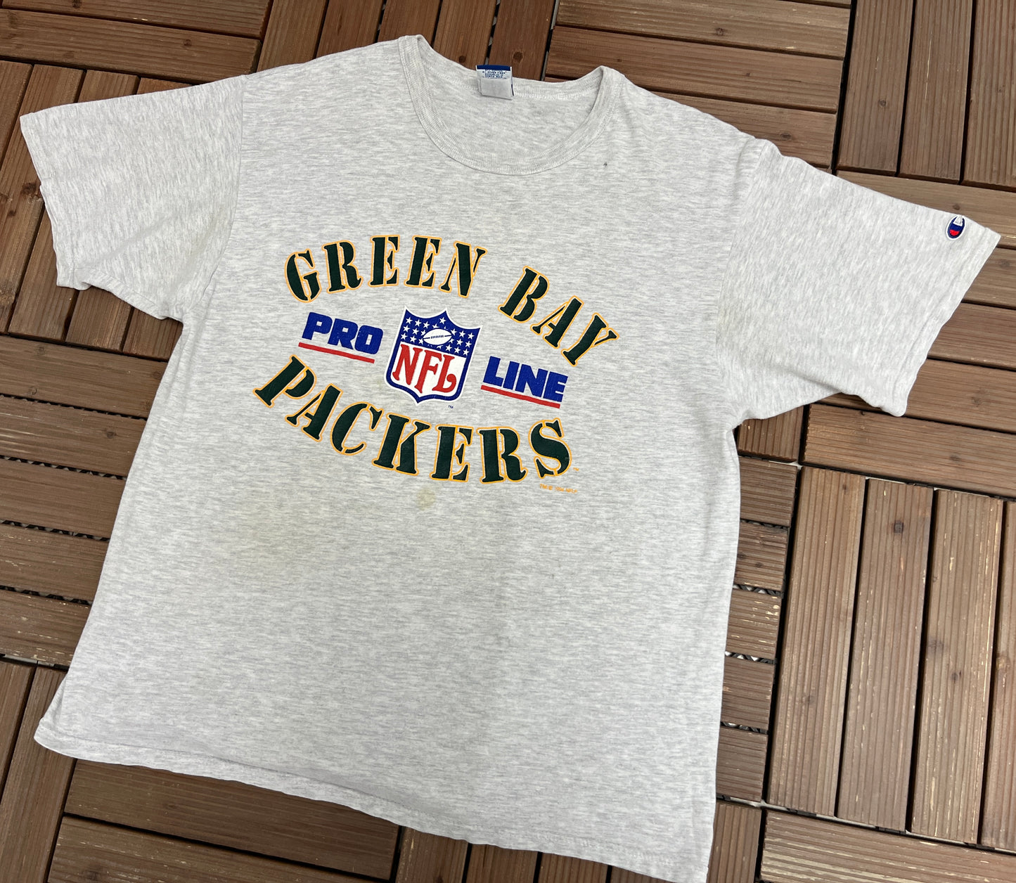 Green Bay Packers Graphic Tee | Size X-Large | Vintage 1990s Champion NFL Football Grey T-Shirt |