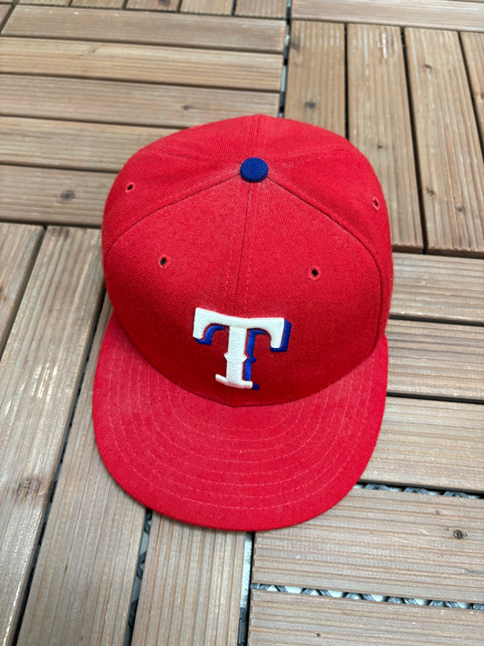 Texas Rangers Embroidered Graphic Hat | Size 7 1/4 | Vintage 1990s Wool MLB Baseball Red Cap |