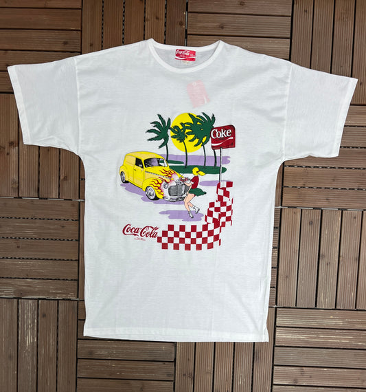 Coca-Cola Drive In Graphic Tee | One Size Fits All | Vintage 1990s Beverage Promotional White T-Shirt |