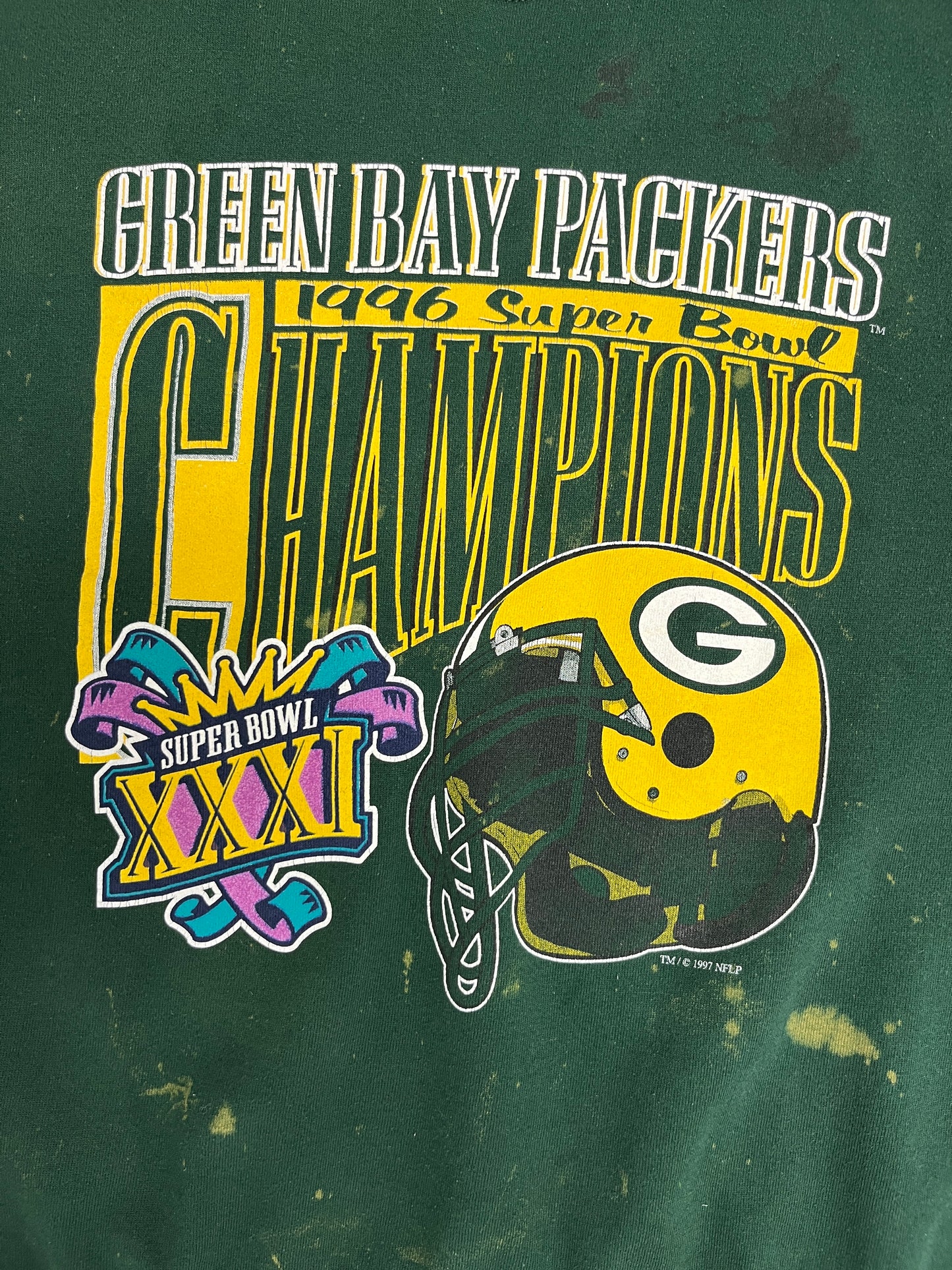 Green Bay Packers Super Bowl Champions Graphic Crewneck | Size Large | Vintage 1990s NFL Football Green Sweater |