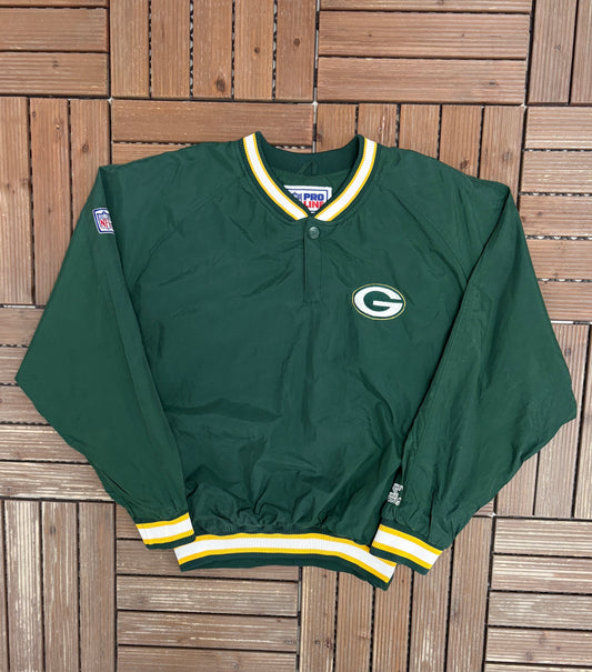 Green Bay Packers Graphic Windbreaker | Size Medium | Vintage 1990s Starter NFL Football Green Jacket |