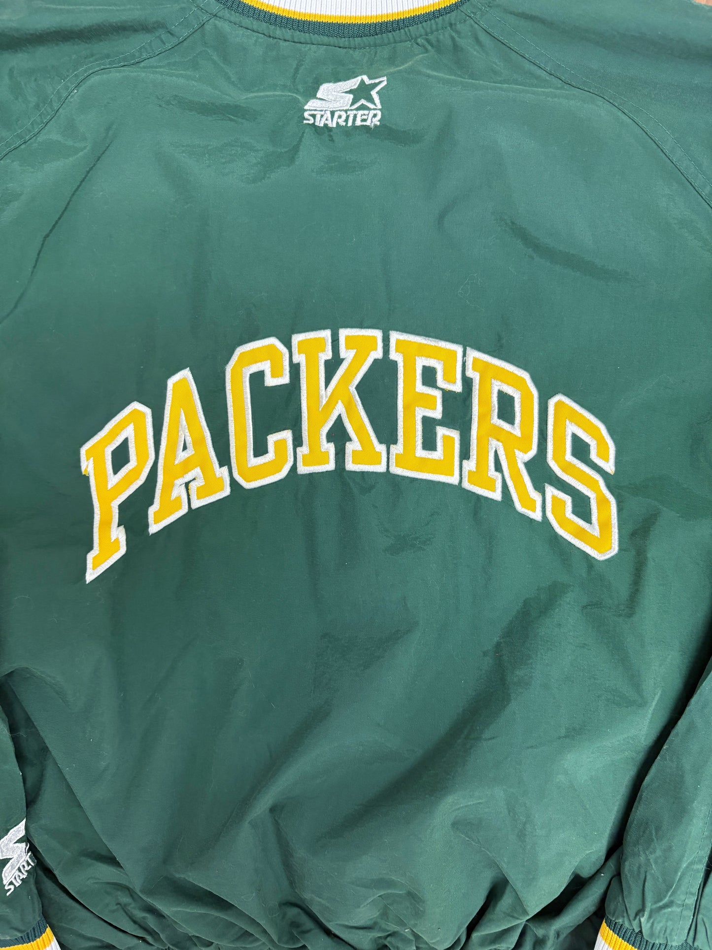 Green Bay Packers Graphic Windbreaker | Size Medium | Vintage 1990s Starter NFL Football Green Jacket |