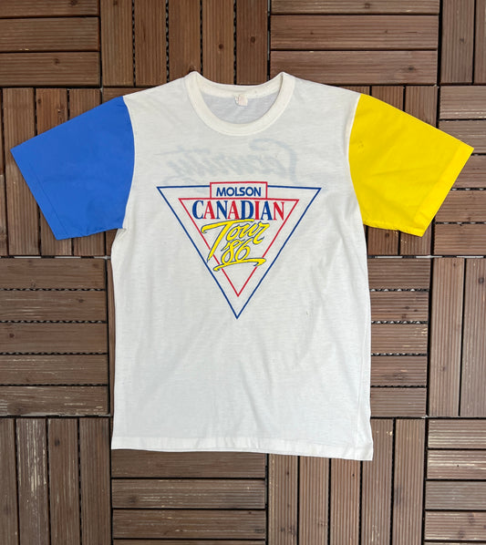 Molson Canadian Tour '86 Graphic Tee | Size X-Large | Vintage 1980s Alcohol Promotional White T-Shirt |