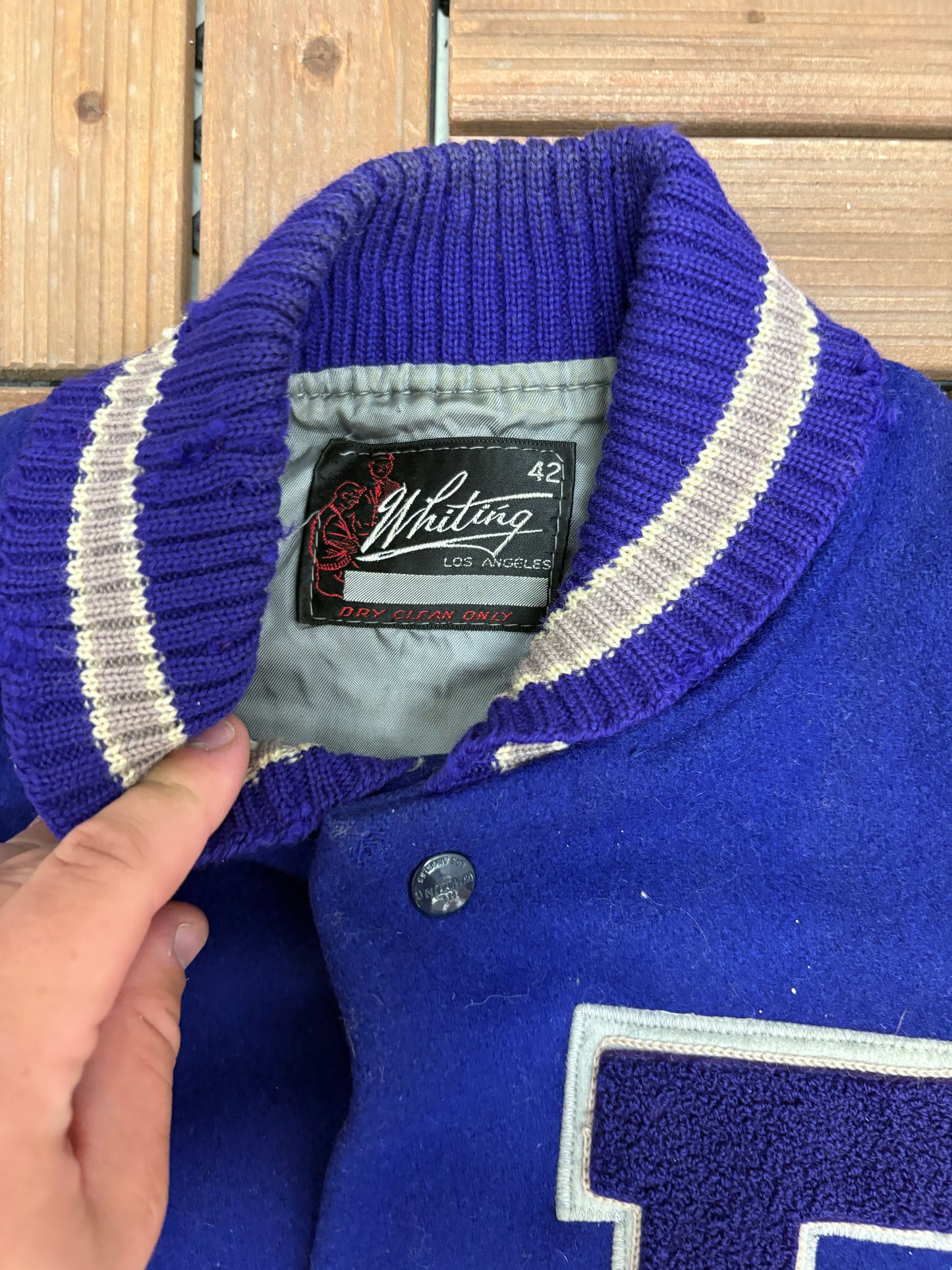 Whiting Letterman "P" Graphic Jacket | Size 42 | Vintage 1970s Varsity Blue Jacket |