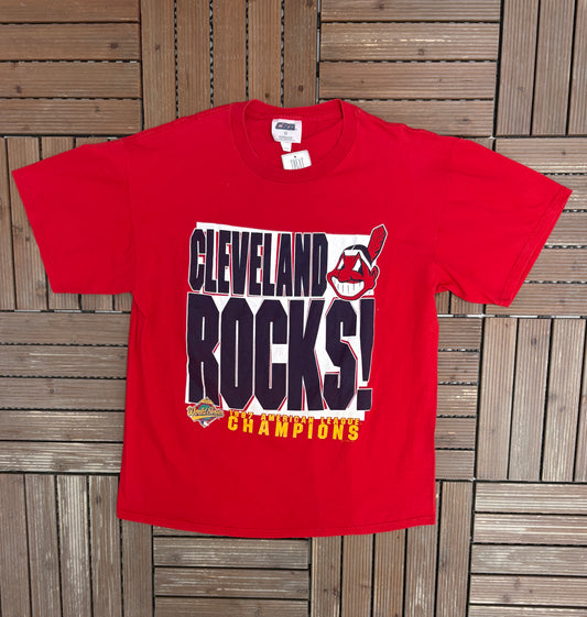 Cleveland Indians 1997 World Series Graphic Tee | Size X-Large | Vintage 1990s MLB Baseball Red T-Shirt |