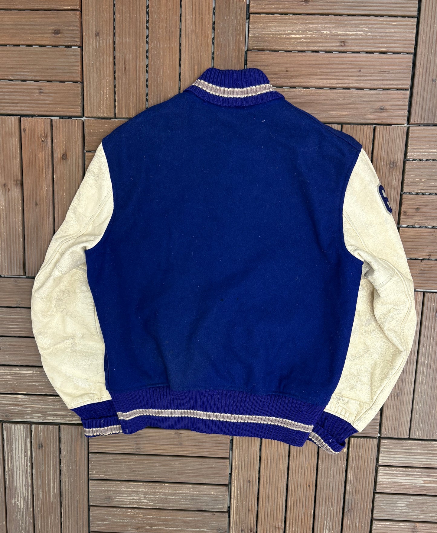 Whiting Letterman "P" Graphic Jacket | Size 42 | Vintage 1970s Varsity Blue Jacket |