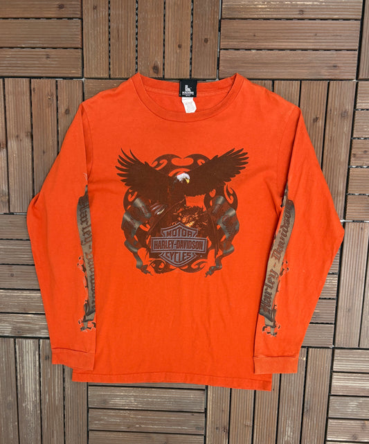 Harley Davidson Pittsburgh, Pennsylvania Graphic Tee | Size Medium | Vintage 2000s Biker Motorcycle Orange T-Shirt |